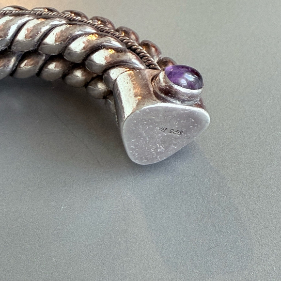 Suarti Bali BA Sterling Silver 925 Amethyst Cabochon HEAVY Cuff Bracelet - Picture 4 of 10